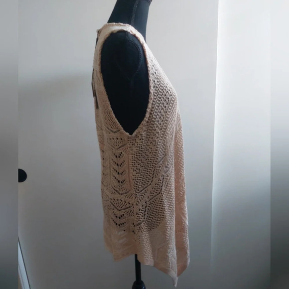 Charlie Paige open knit/ Crocheted Sweater Vest Beige Bohemian Wester S/M - Picture 4 of 8